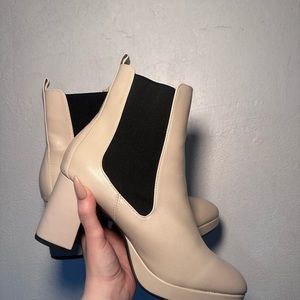 Cream Heeled Chelsea Boots